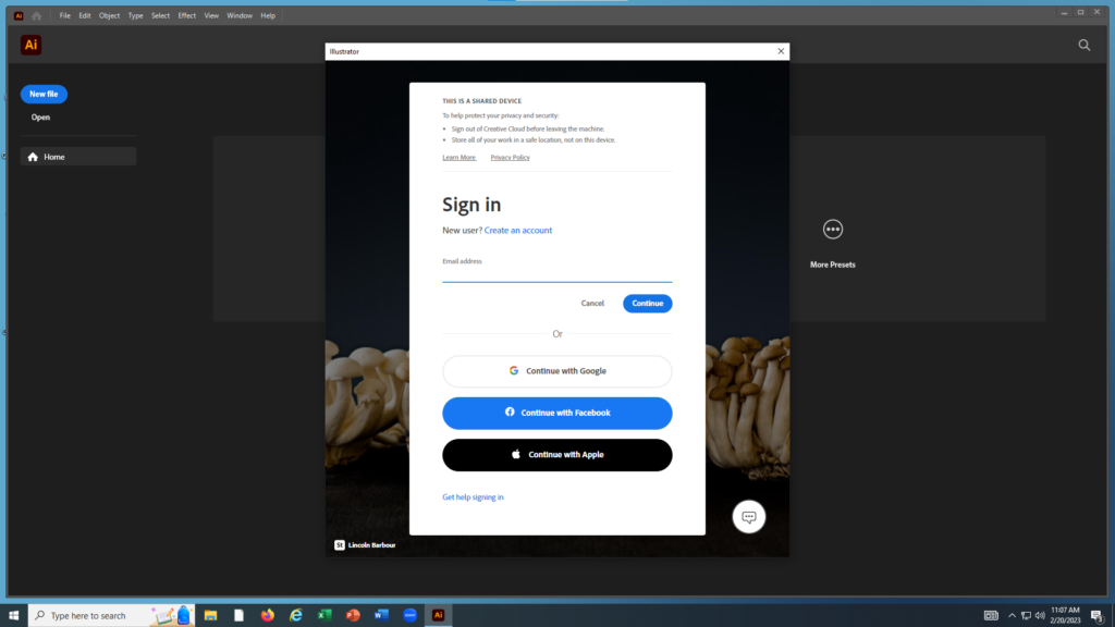 Sign in to Adobe Creative Cloud